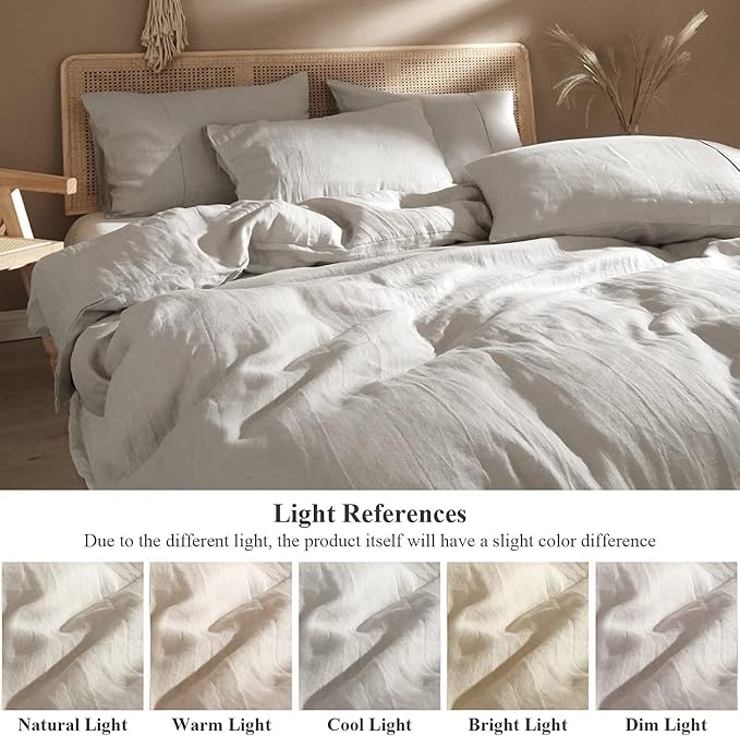 Ivellow Pure Linen Duvet Cover Queen 100% Natural Washed French Flax Linen Duvet Cover Queen Size 3 Pcs Soft Breathable Moisture Wicking Comfy Cooling Linen Bedding Comforter Cover with 2 Pillowcases