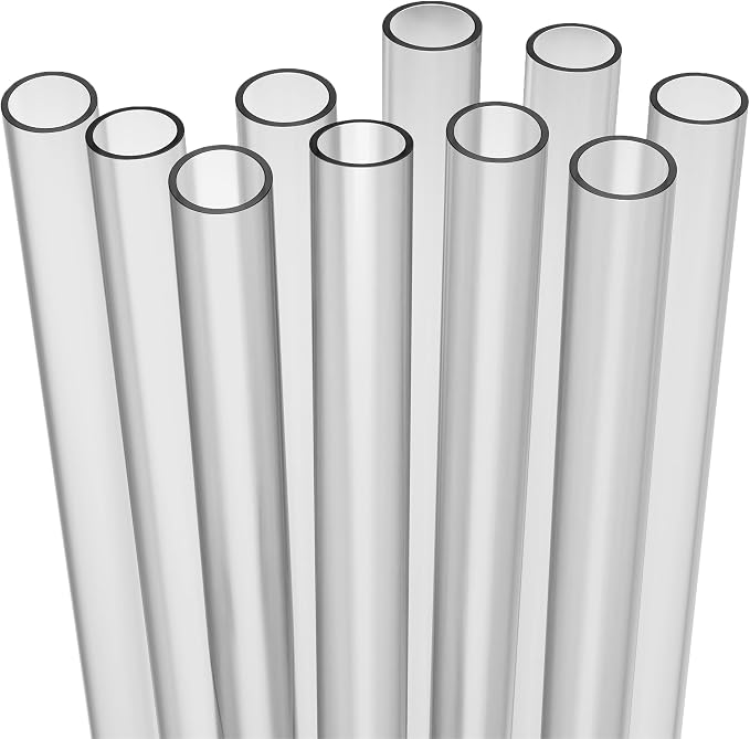 Fiesta First 10 EXTRA WIDE Long Reusable Hard Plastic Drinking Straws + Cleaning Brush - Fat Thick Large Jumbo Straws for Smoothies and Milkshakes - Semi-transparent - Dishwasher Safe BPA Free