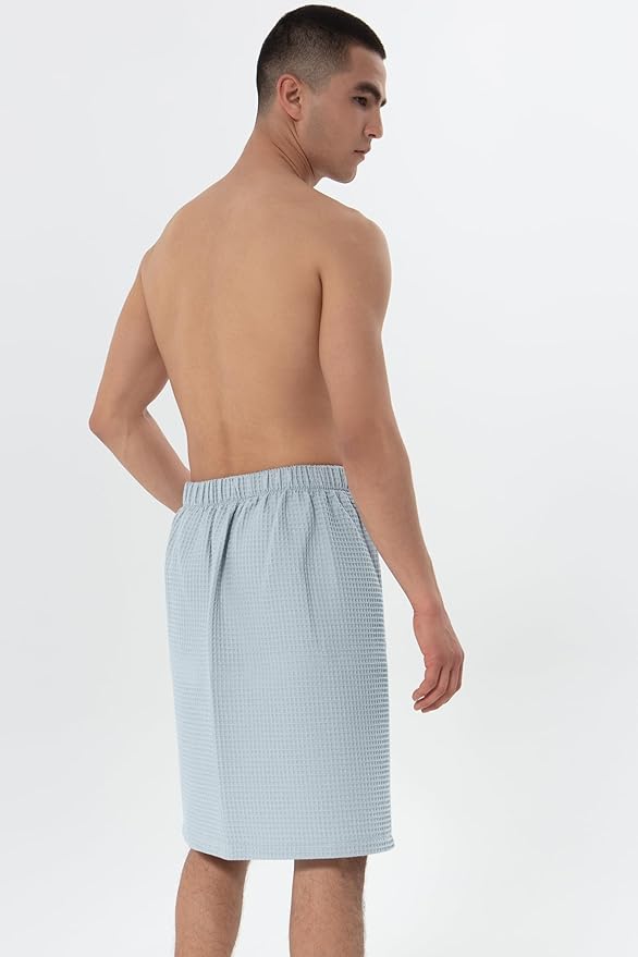SEYANTE Men's Organic Waffle Spa Wrap – GOTS Certified 100% Turkish Cotton, Adjustable Closure, Same-Color Piping