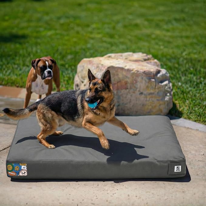 Sytopia 42 Inch Indestructible Canvas Outdoor Dog Bed for Extra Large Dogs, Chew Proof Waterproof Pet Bed with Machine Washable Removable Cover, Durable Indoor Patio Pet Pad for Crate, Dark Grey