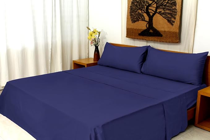 Organic Cotton Long Staple Silky Soft Single Pick Sateen Bed Sheet Set - Luxurious & Premium Hotel Quality - GOTS Certified - Solid Dyed (Twillight Blue, King (U.S. Standard))