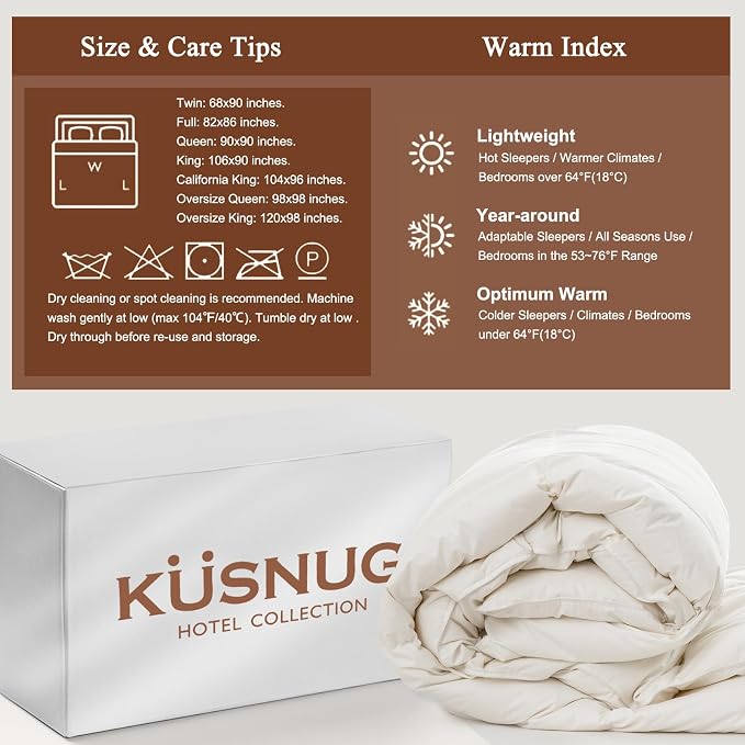 100% Organic Cotton Feather & Down Fibers Comforter Oversized Queen Size, All-Season Hotel-Style Hypoallergenic Duvet Insert 98x98 Inch Ivory White
