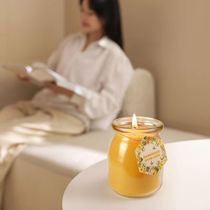 Natural Beewaxs Candles, Unscented Beewaxs Candles in Glass Cup, 6.8oz 32 Hours Long Lasting, Pure Cotton Wick and Stress Relief, Home Gifts（Yellow,2pcs）