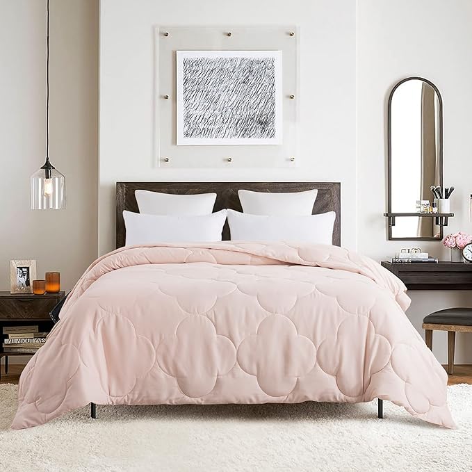 Feather and Loom Pendant Stitch Down Alternative All Seasons Comforter - Soft and Easy Care Microfiber Cover, Hypoallergenic High Loft Fiber Fill, Machine Washable Color: Blush Size: Twin