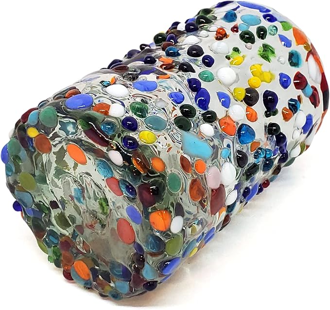 Confetti Rocks 9 oz Juice Glasses (set of 6) Mexican Handmade Multicolor Glassware, Recycled Glass, Lead-free, Toxin-Free (Juice)