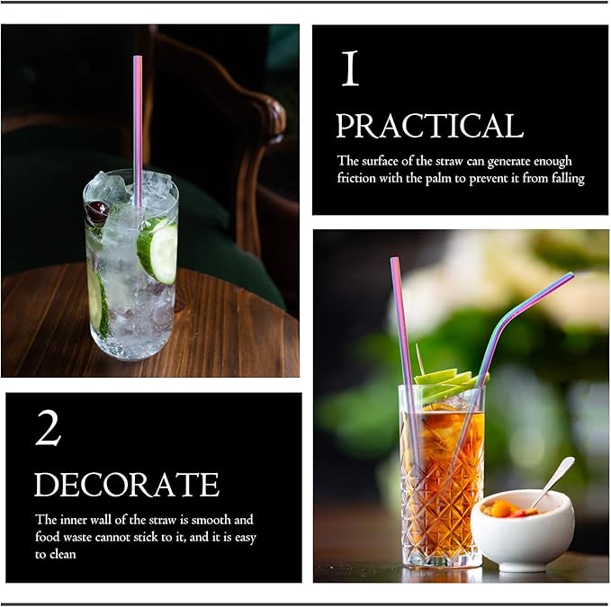 Stainless Steel Reusable Straws Set 11pcs with 304 Metal Straws, Cleaning Brush, and Storage Bag for Party Supplies and Everyday Drinkware