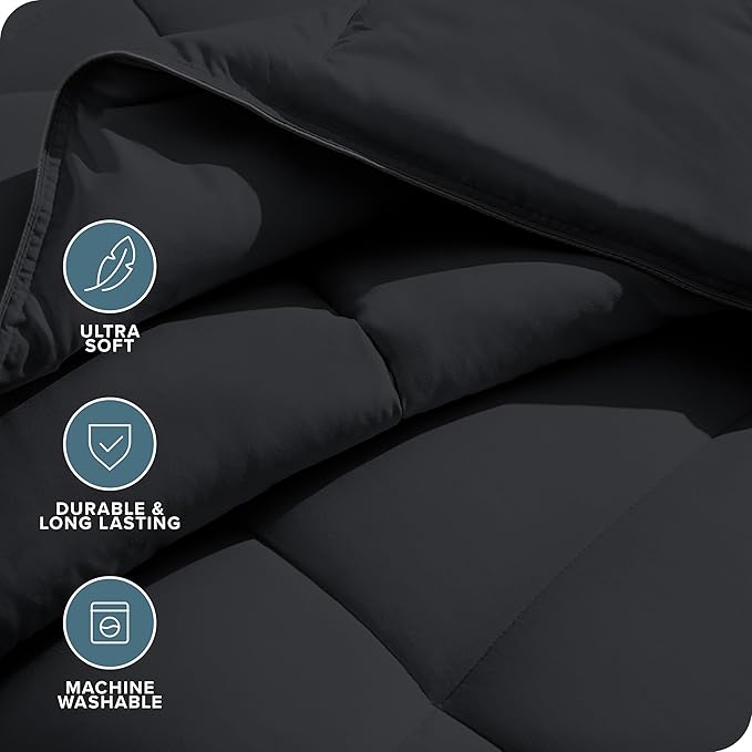 Bare Home Duvet Insert Comforter - Queen Size - Goose Down Alternative - Ultra-Soft - Premium 1800 Series - All Season Warmth - Bedding Comforter (Queen, Black)