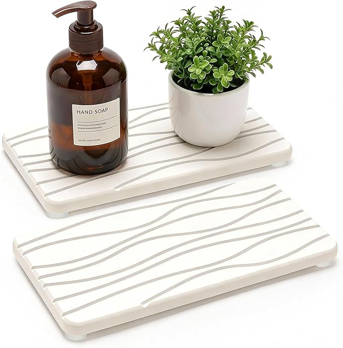 Water Absorbing Stone Tray for Bathroom Sink Stone Drying Mat for Kitchen Counter Diatomite Sink Soap Dispenser Trays Quick Dry Mat Kitchen Decor Diatomaceous Earth Vanity Tray Bathroom Accessories