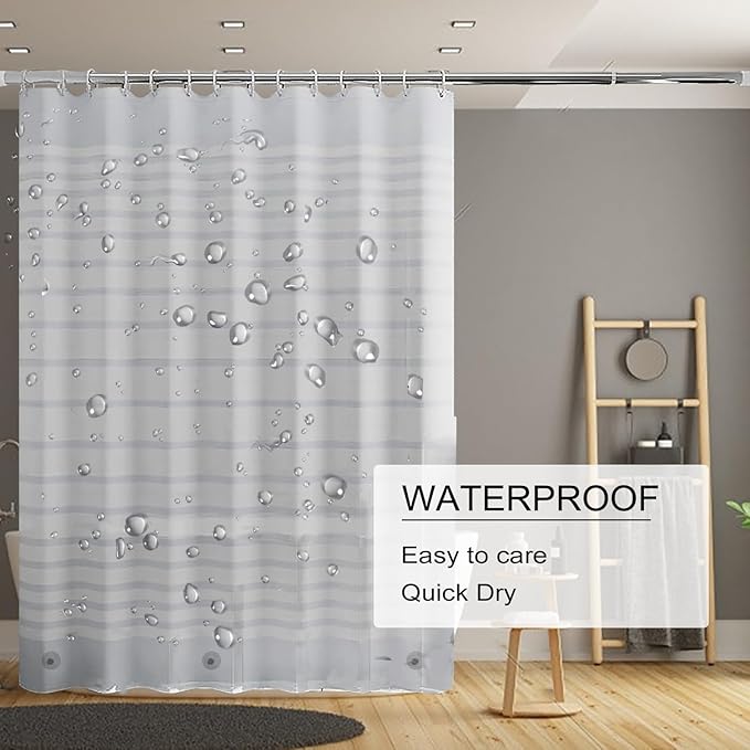 TIKABC Shower Curtain Liner, 4G PEVA Shower Liner, Plastic Waterproof Shower Curtains, 72x72 inch with Grommet Holes 3 Magnetic Weights