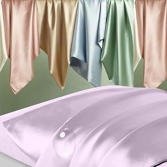 Silk Pillow Cases 2 Pack, Mulberry Silk Pillowcases Standard Set of 2, Smooth, Anti Acne, Beauty Sleep, Both Sides Natural Silk Satin Pillow Cases for Women 2 Pack with Zipper for Gift, Lavender
