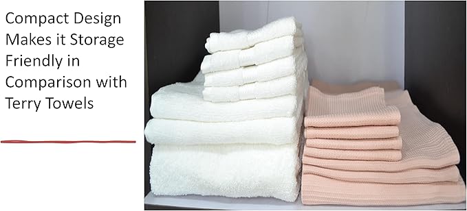 Waffle Bath Towel Set Organic Cotton GOTS Certified Pearl Blush Super ABSORBANT & Quick Dry NO SOFTENERS Environment Friendly 1xBATH 58x30.5, 2xHAND 29x20, 4xFACE 12x12INCH