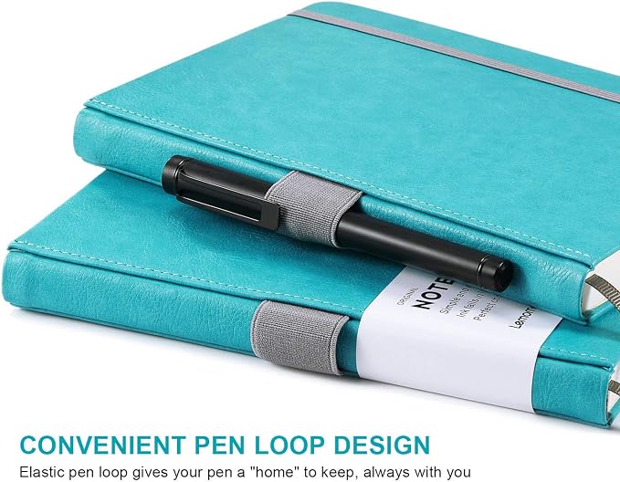 Lemome Thick Classic Notebook with Pen Loop A5 College Ruled Hardcover Writing Notebook with Pocket + Page Dividers Gifts, Banded, Large, 180 Pages, 8.4 x 5.7 in