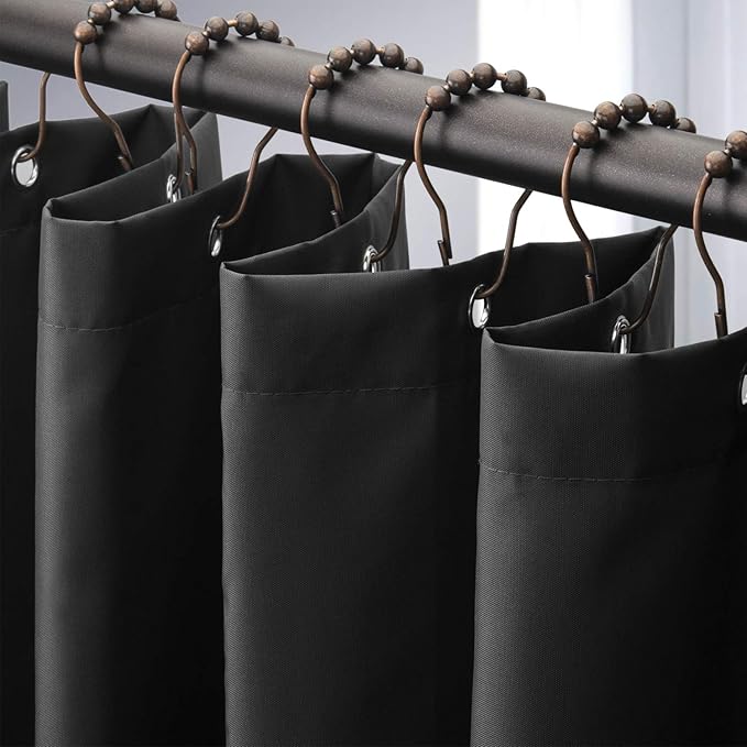 Amazer Black Shower Curtain Liner, Black Fabric Shower Liner, 2-in-1 Bathroom Shower Curtain and Liner, 12 Grommet Holes, Water Proof, Machine Washable, Hotel Quality, 72 x 72 Inches