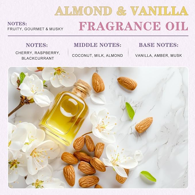 EUQEE Almond & Vanilla Fragrance Oil, 3.38 Fl oz/ 100ml Essential Oils for Diffuser for Home, Candle Making, DIY Soap with Glass Dropper