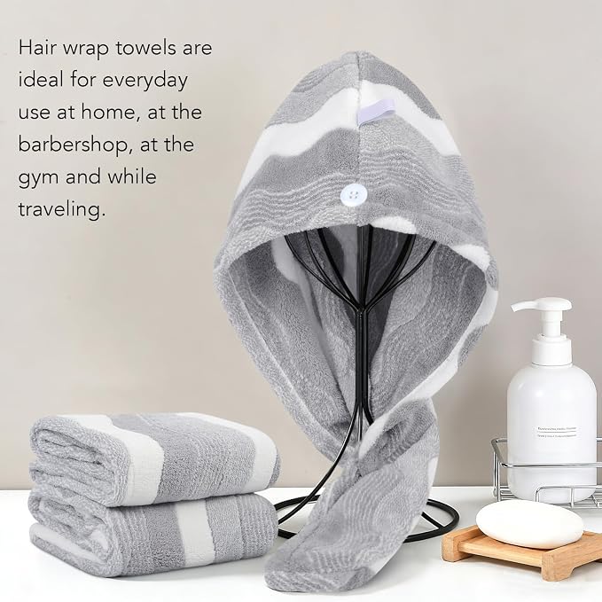 SINLAND Microfiber Hair Drying Cap Hair Towel Turban Twist for Women Fast Drying Towels Head Turban Absorbent Soft Lightweight Black 3 Pack