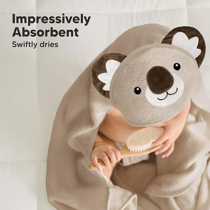 KeaBabies Baby Hooded Towel and Baby Hair Brush and Baby Comb Set - Baby Towel, Toddler Towels, Hooded Towels for Baby - Wooden Baby Brush with Soft Goat Bristle