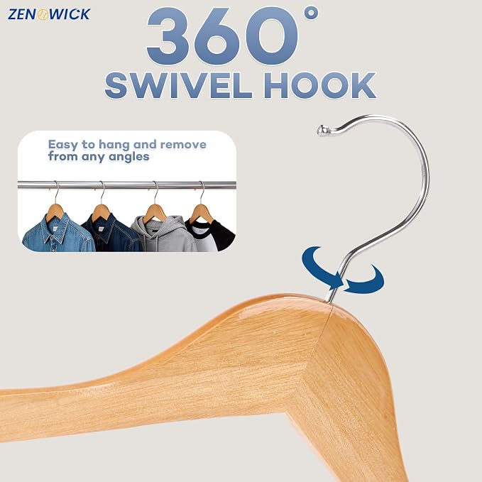 Wooden Hangers 20 Pack, Heavy Duty Wood Hangers for Coats, Suits, Jackets, Closet & Pants Durable Premium Wood Hanger with 360-Degree Rotatable Hook and Notches, Natural