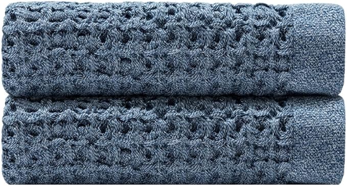 ONSEN Supima® Waffle Face Towels, Quick Dry Lint Free 100% USA Cotton, Lightweight Absorbent Face Towel Set, 12x12 in (Denim Blue, Face Towel 2-Pack)