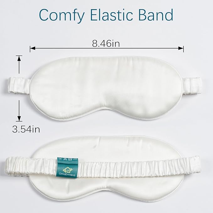 100% 22 Momme 6A Grade Double-Sided Pure Mulberry Silk Eye Mask Soft Breathable Sleep Blindfold with Elastic Headband for Men and Women Pack of 1 (White)