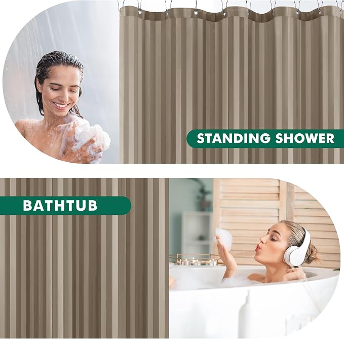 Biscaynebay Fabric Shower Curtain or Liner 72" by 72", Taupe Water Repellent Damask Stripes Bathroom Curtains Machine Washable