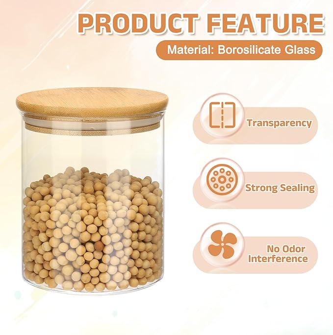 uxcell Glass Food Storage Jars 27.04oz Glass Canisters with Bamboo Airtight Wooden Lid Food Storage Container for Coffee Tea Sugar Candy Cookie Rice Flour Pasta Nuts Clear