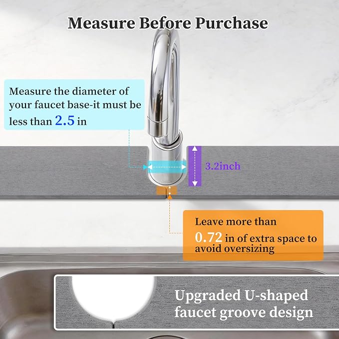 Diatomaceous Stone Drying Mat for Kitchen Counter with Sink Faucet Mat, Gray Absorbent Quick Dry Dish Drying Mat Set, Diatomite Stone Slat Countertop Pad for Dishes, Cups