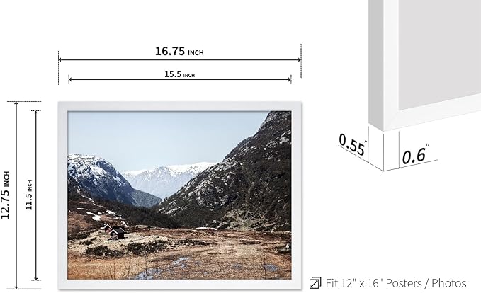 Monem Art Scandinavian Mountain Cabin Landscape Photography Print - Nordic Nature Scenic Art Poster - Wall Decor for Living Room, Bedroom or Office - 12x16 White Framed Wall Art by Mareike Bohmer