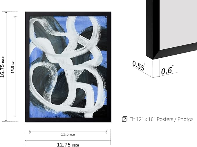 Monem Art Bold Blue Brushstroke Abstract Print - Modern Textured Line Art Poster - Wall Decor for Living Room, Bedroom or Office - 12x16 Black Framed Wall Art by Mareike Bohmer
