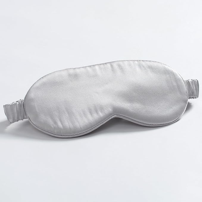 100% 22 Momme 6A Grade Double-Sided Pure Mulberry Silk Eye Mask Soft Breathable Sleep Blindfold with Elastic Headband for Men and Women Pack of 1 (Sliver)