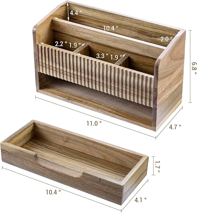 MyGift Premium Acacia Solid Wood Desk Organizer with Mail Sorter, 3 Pencil Cup Compartments & Bottom Storage Drawer, Office Supplies Organizer for Desk or Home Office