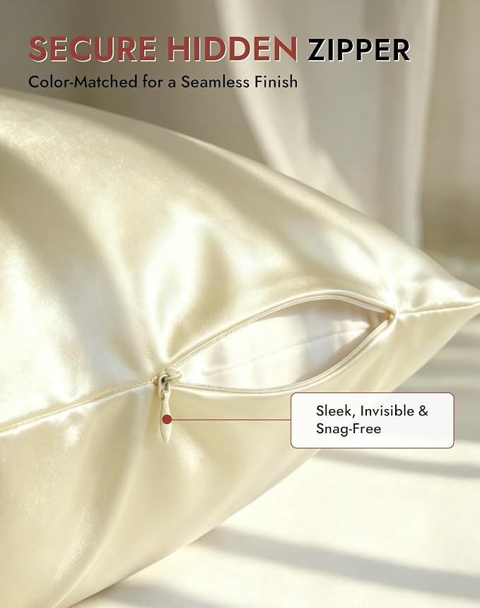 SilkSilky Luxury 30 Momme 100% Pure Organic Mulberry Silk Pillowcase for Hair & Skin, Grade 6A+ Silk Pillow Cases with Hidden Zipper, Cooling Silk for Deep Sleep (Standard 20''x26'', Ivory)