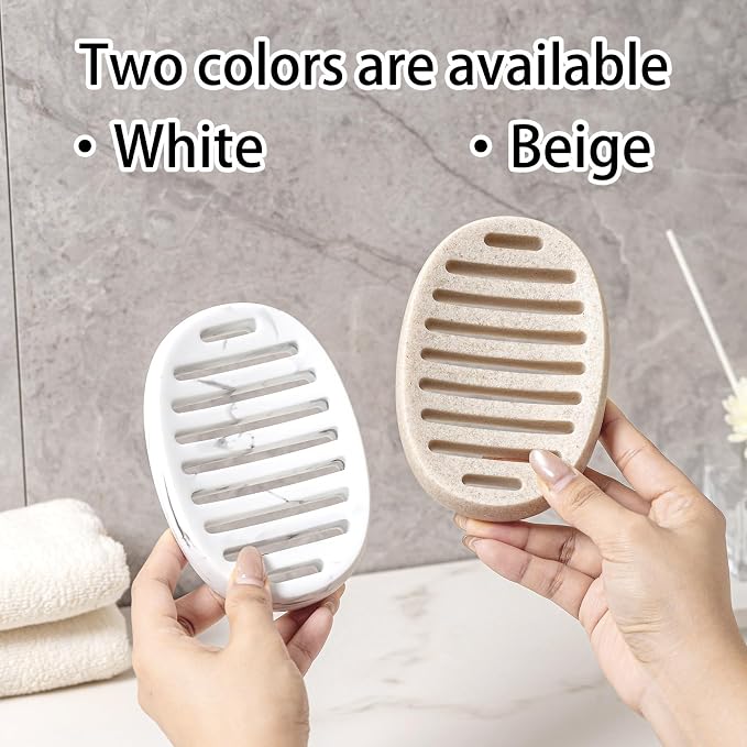 Soap Dish, Bar Soap Holders, Oval White Marble Look | Modern, Minimalist, Simple, Self Draining, Soap Saver Spone Holder Tray, for Shower Bathroom Countertop Kitchen Sink Bathtub