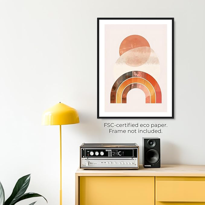 Moonow7 Minimalist Wall Art Prints, Small Rainbow Poster in Orange and Beige Earth Tones for Bedroom, Living Room, Entryway, Mid-Century Home Decor Aesthetic, Unframed Size 8x10 / 20x25 cm