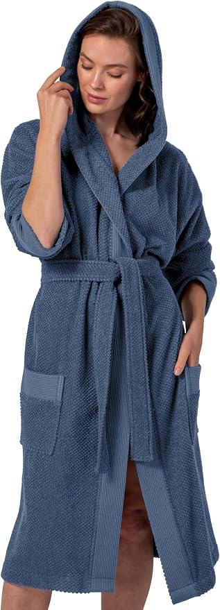 SEYANTE Turkish Cotton Bathrobe for Women - Organic GOTS Certified Terry Hooded Kimono Robe - Spa Quality Women's Cotton Robe