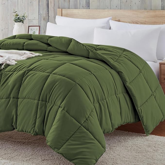 Homelike Moment Comforter King Size - Olive Green Duvet Insert Down Alternative Bed King Comforter, Lightweight Bedding Comforters Quilted Soft All Season Olive Green