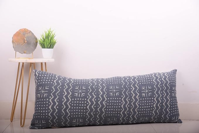 Trade Star Modern Rustic Oblong Lumbar Breathable Pillow Covers 100% Cotton Mudcloth Pillow Cover Back Rest Pillow Cases Boho Farmhouse Case Spring (Dark Grey ALMA 14X36 INCHES)