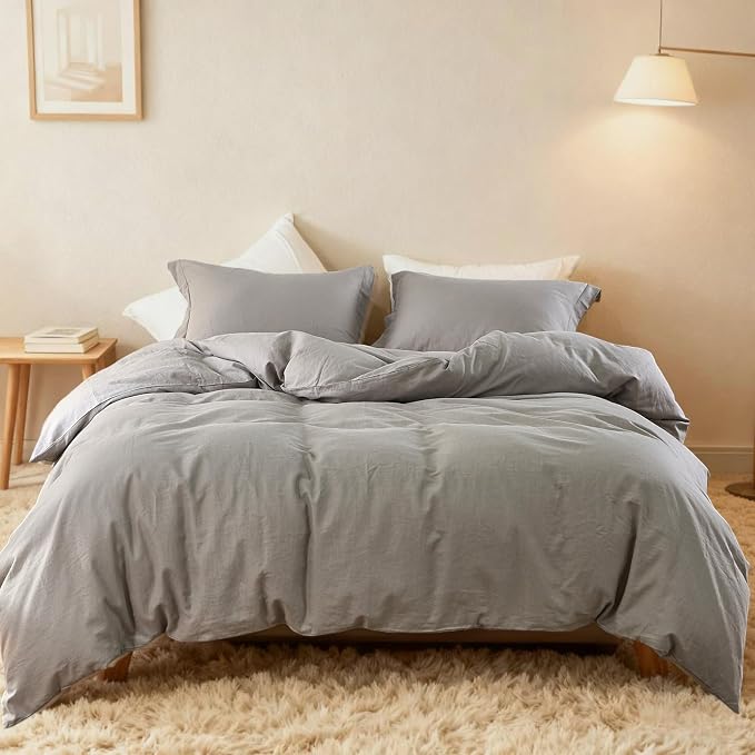 Simple&Opulence French Linen Duvet Cover Set 104"x 92"- 3 Pieces (1 Comforter Cover,2 Pillowcases)-Natural Flax Cotton Blend-Solid Color Breathable Farmhouse Bedding-Grey, King