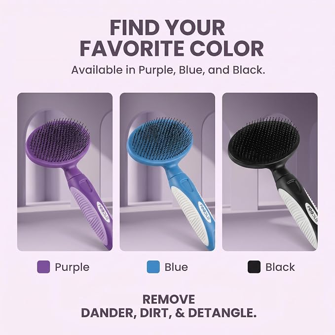 Round Bristle Pet Brush for Dogs and Cats - Soft Dog Brush for Grooming Short or Long Hair - Gentle Tool for Sensitive Skin Removes Dander, Dirt, and Detangles (Purple)