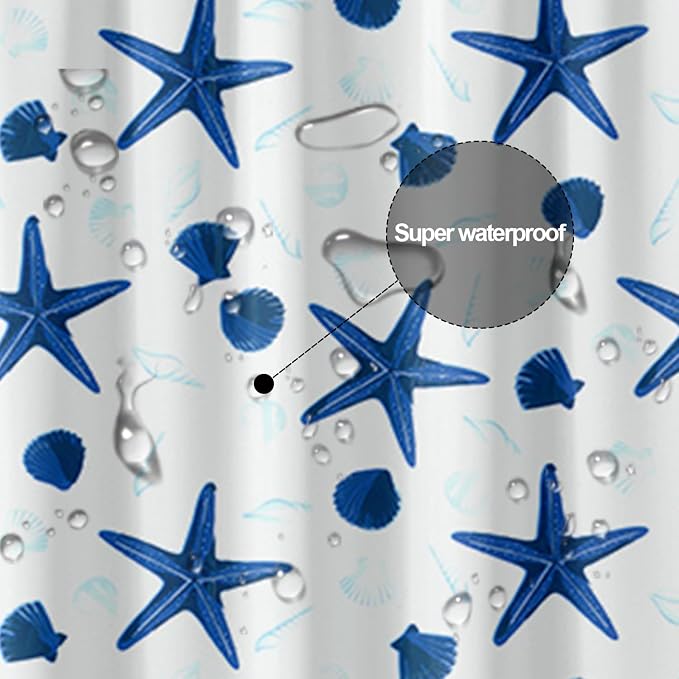 Plastic Shower Liner - Premium PEVA 4G Shower Curtain Liner with Rustproof Grommets and 3 Weighted Magnets, Waterproof Shower Curtain for Bathroom… (Shellfish and Starfish, 72”*72”)