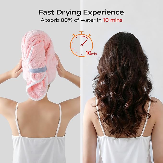 REDKISS 3 Pack Microfiber Hair Towels for Women, Hair Towel Wrap for Long Curly Thick Hair, Quick Dry 280 GSM Hair Drying Towel Wrap with Secure Strap, Soft Anti-Static Microfiber Towels