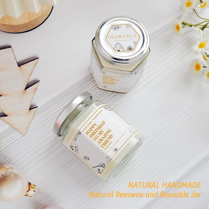 Happy Birthday Beeswax Candle, Best Friend Personalized Birthday Gifts for Women, Men, Mom, Dad, Sister, Teacher, Friends, Pure Natural Beeswax Candles (White)