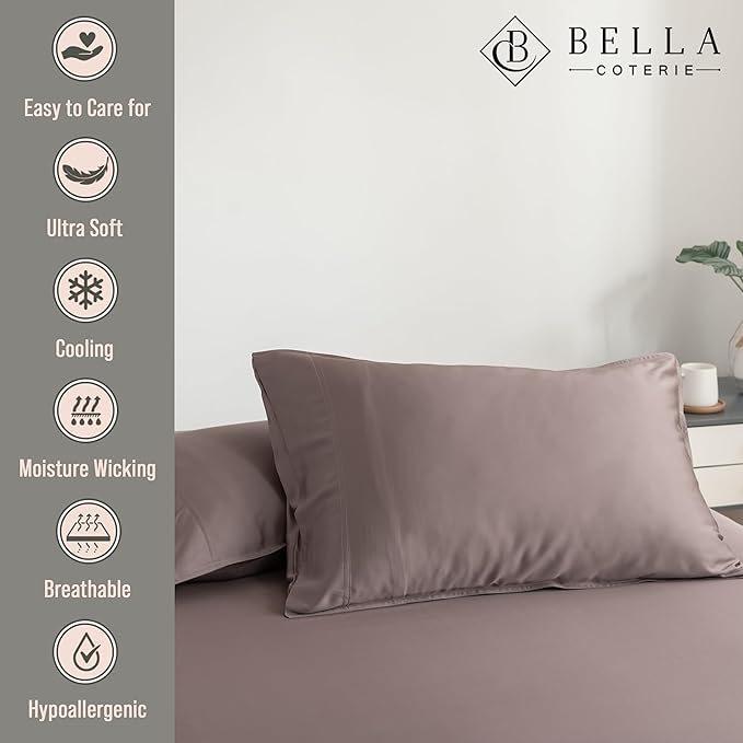 Bella Coterie | Luxury Bamboo Viscose King Size Pillowcase Set | 100% Organically Grown | Ultra Soft | Cooling | 2 Pcs [Mocha]