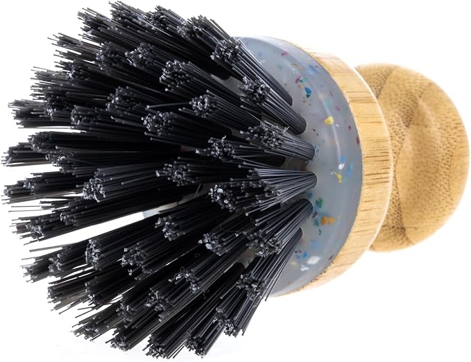 Beille 1pc Dish Brush with Bamboo Palm Handle and Heavy Duty Bristles Kitchen Essentials