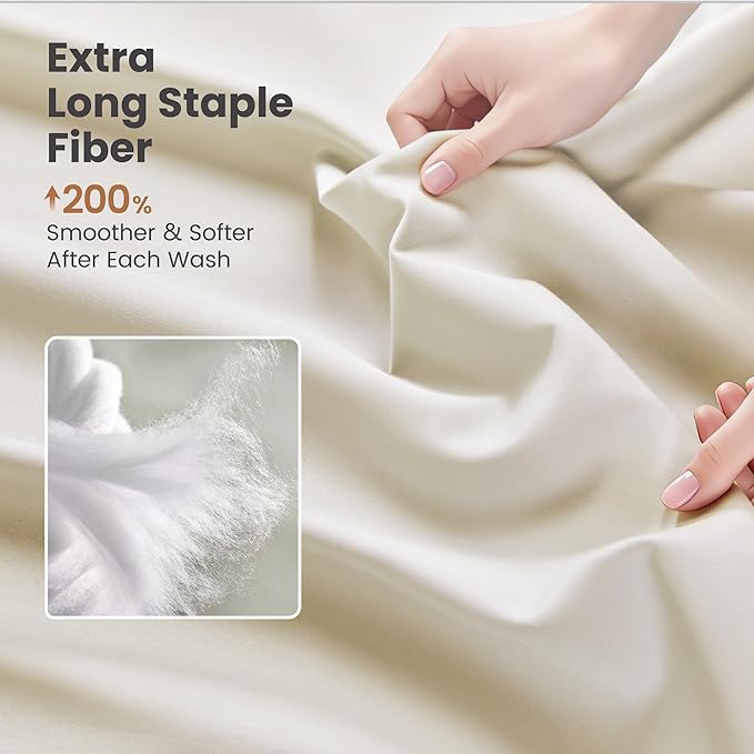 Sophia & William 1000 Thread Count Egyptian Cotton Sheets Queen Size, 100 Percent Cotton Sheets Sateen Weave, 16" Deep Pockets, All-Season 4 Piece Silky Sheet - Ivory