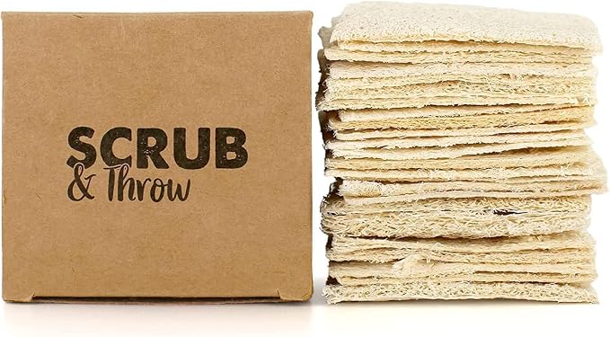 Scrub & Throw Loofah Scrub Sponge, Natural, Plastic-Free, Non-Scratch, for Kitchen, Dishes, Pots and Cleaning, Plant-Based, Plastic-Free, Eco-Friendly, Biodegradable, 30 Pack