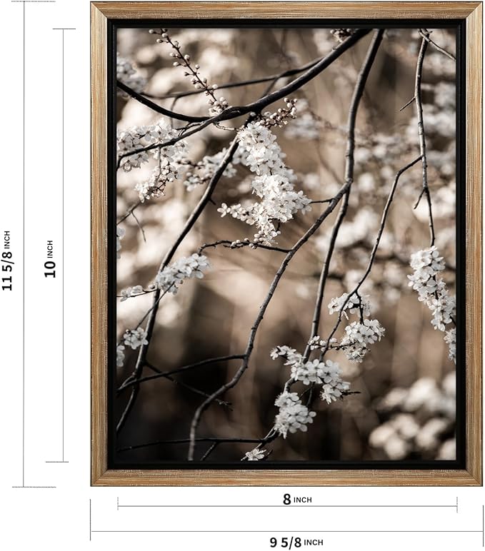 Monem Art Cherry Blossom Branch Photography Print - Moody Botanical Nature Art Poster - Wall Decor for Living Room, Bedroom or Office - 8x10 Silver Framed CANVAS Wall Art by Mareike Bohmer
