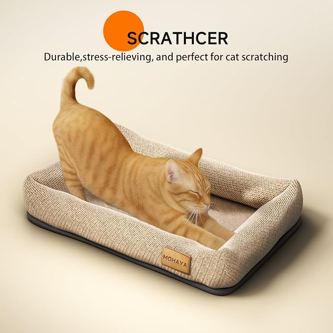 MOHAYA 2-in-1 Pet Bed-M & Scratch Pad for Cats and Dogs – Breathable Jute & Cotton Dual-Layer Design, Durable Eco-Friendly Cat Lounger & Dog Bed with Cooling Comfort for Summer – Washable, Non-Slip