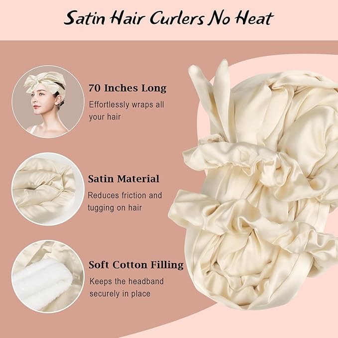 ZILAMPU Satin Heatless Curling Set, Heatless Curls Overnight Hair Curler, 70" No Heat Curls Hair Curlers to Sleep In Overnight Curling Headband, 9 Pcs Hair Curlers No Heat for Women All Hair Types