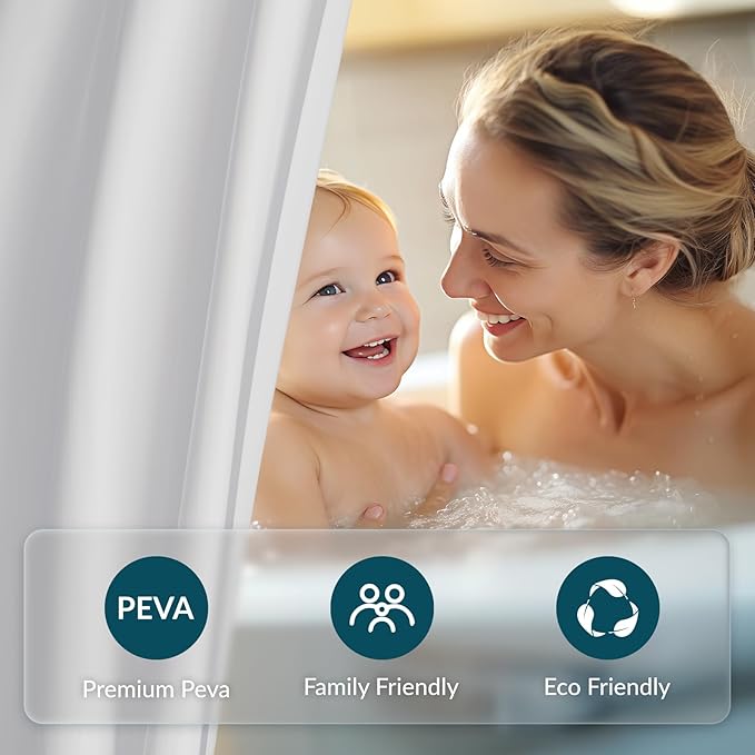 Titanker White Shower Curtain Liner, 60 x 72 PEVA Shower Liner Inside Shower Curtain Liner Washable Shower Curtains for Bathroom with Magnets and Rustproof Metal Grommet Holes