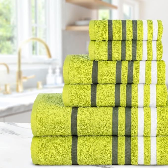 CASA COPENHAGEN Exotic 6Pcs 100% Egyptian Cotton Towels Gift Set- Lime Green, 550GSM, 2Bath 2Hand 2Washcloths, Towels for Bathroom (Box Pack, Set for Women & Men)